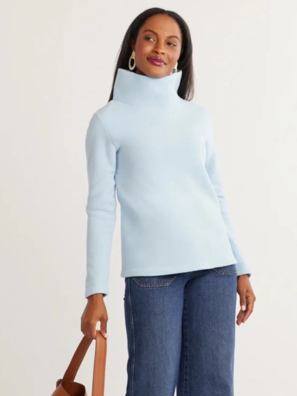 NEW NWT Dudley Stephens Greenpoint Turtleneck in Terry Fleece Ice Blue Small